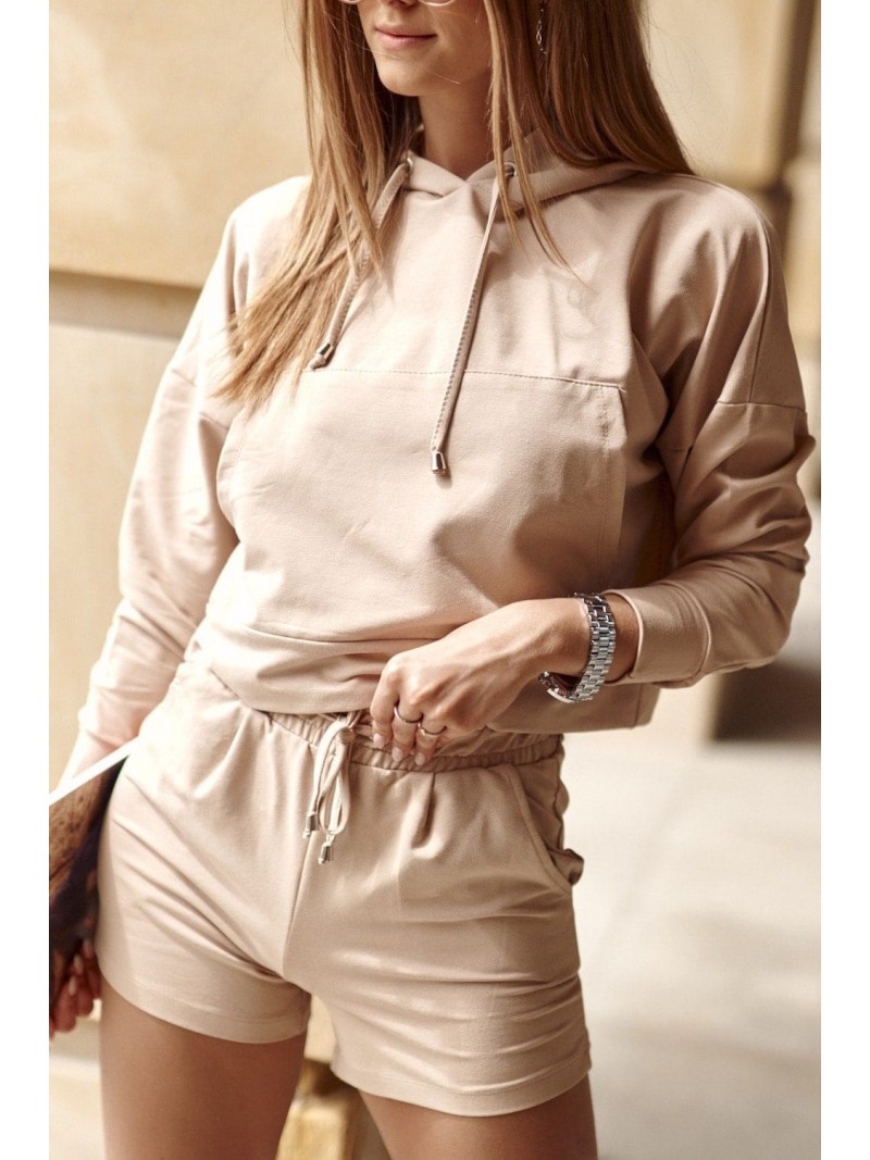 Women\'s tracksuit set with shorts, beige FI533 - Online store - Boutique